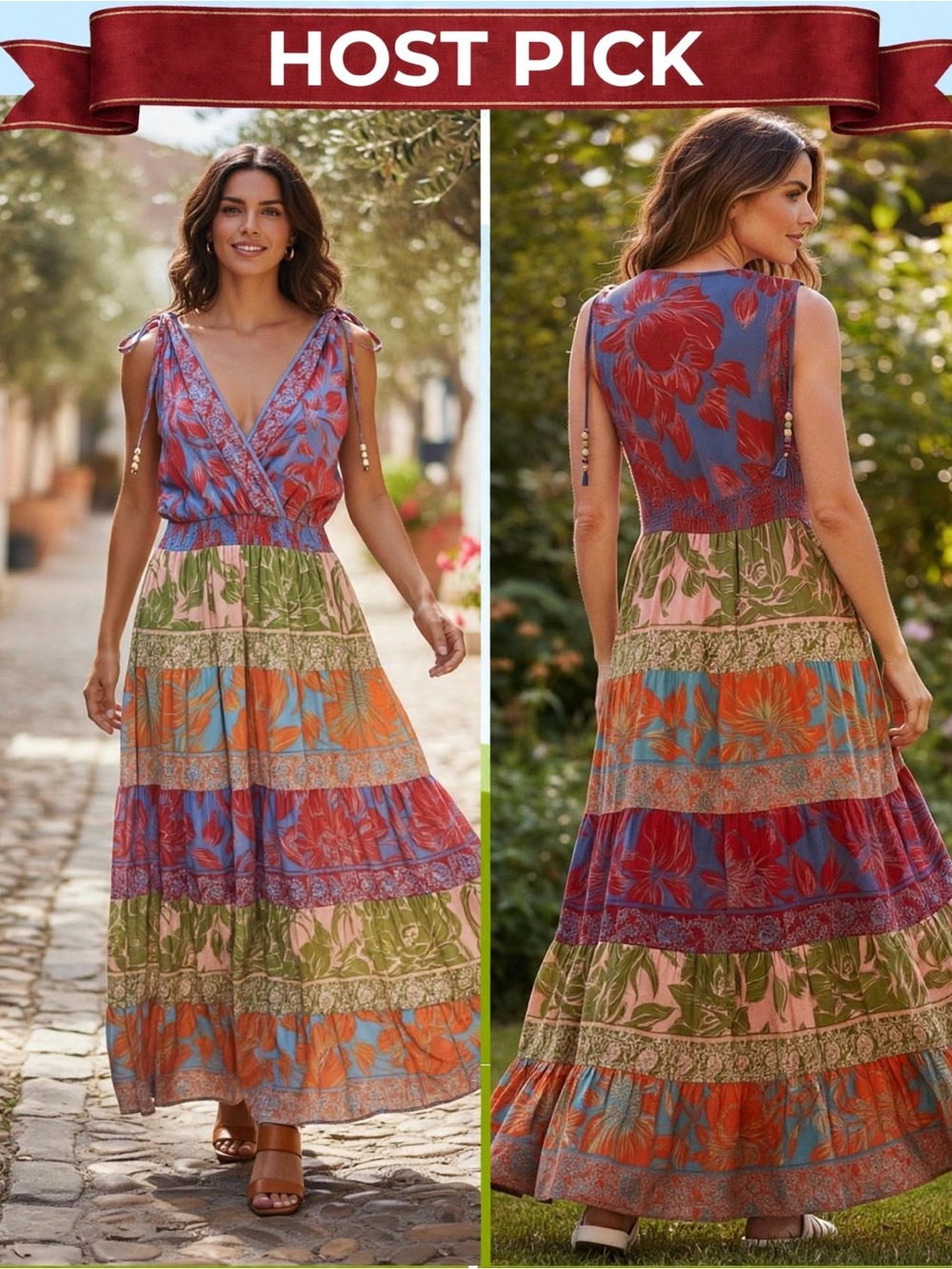 NWT Sam and Jess Skye Maxi Dress Petite PL Serene Sky Floral Tiered Boho
